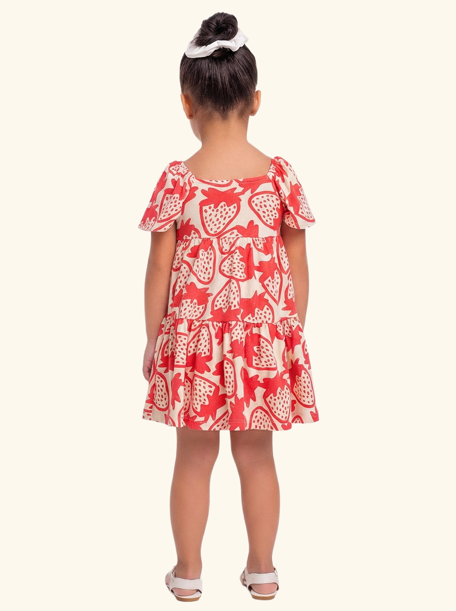 Vestido Infantil Morango Vermelho | Algodão com Pingente