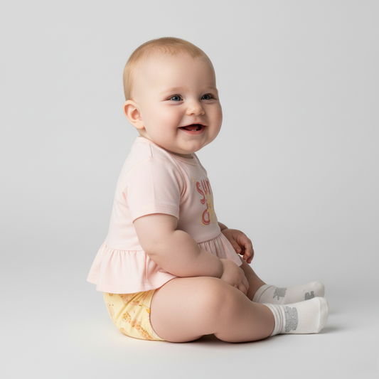 Conjunto Bebê Menina Safari | Blusa Rosa e Shorts Amarelo