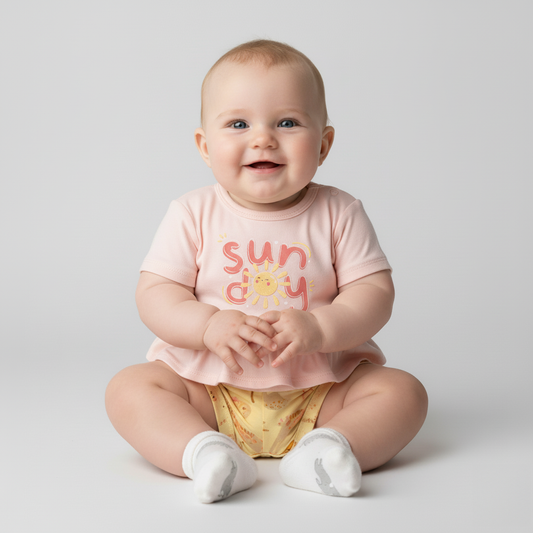 Conjunto Bebê Menina Safari | Blusa Rosa e Shorts Amarelo
