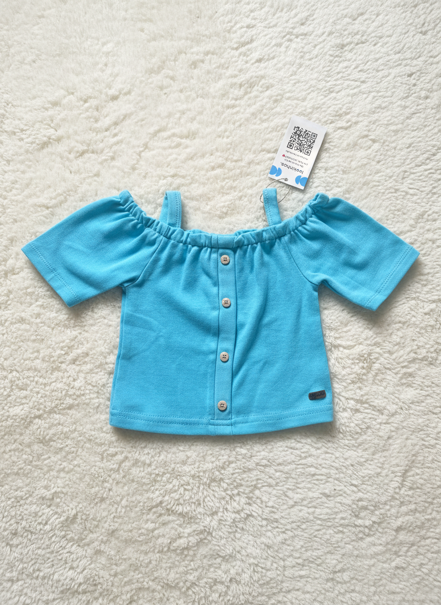 Blusa Infantil Turquesa Alphabeto | Alcinha e Ombro a Ombro