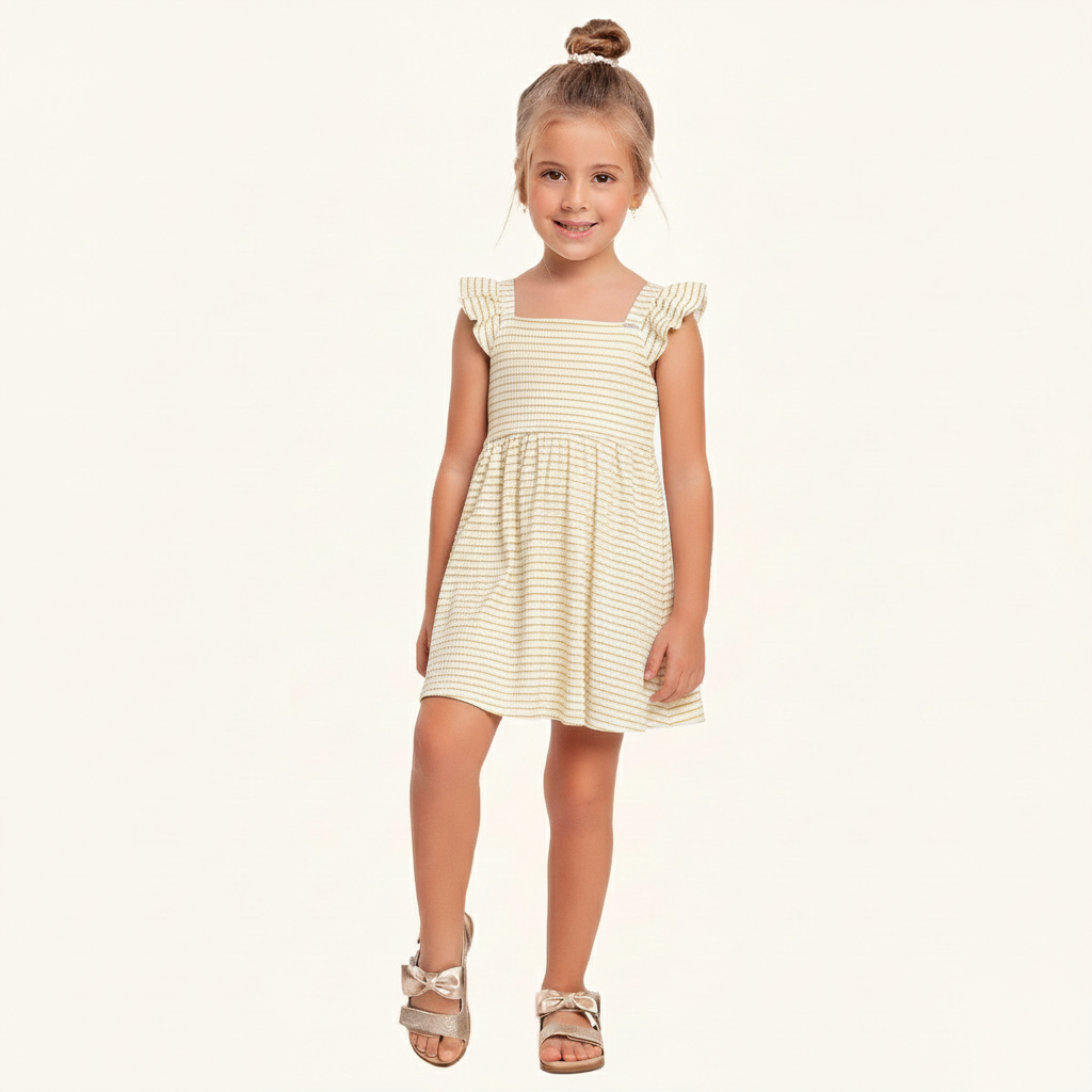 Vestido Infantil Festa Dourado | Detalhe em Glitter Algodão