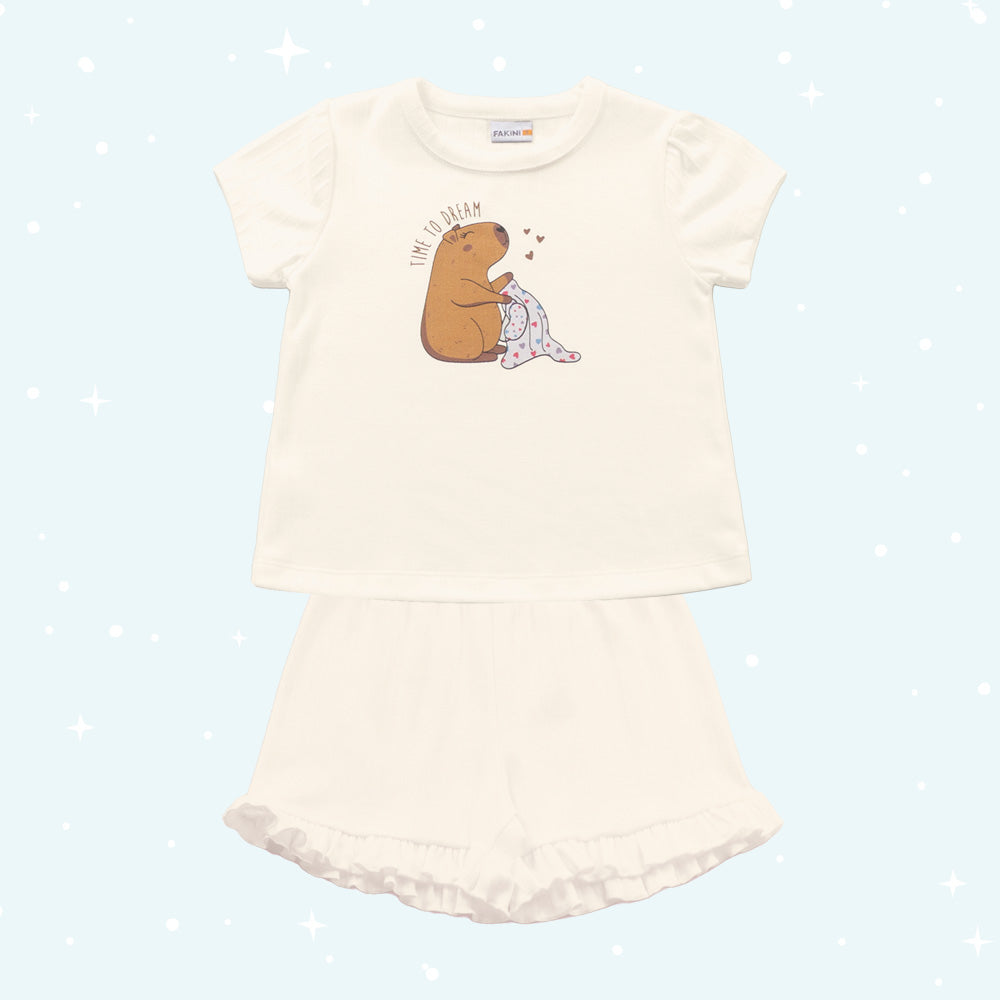 Pijama Infantil Capivara Brilha Escuro | Malha Pointelle