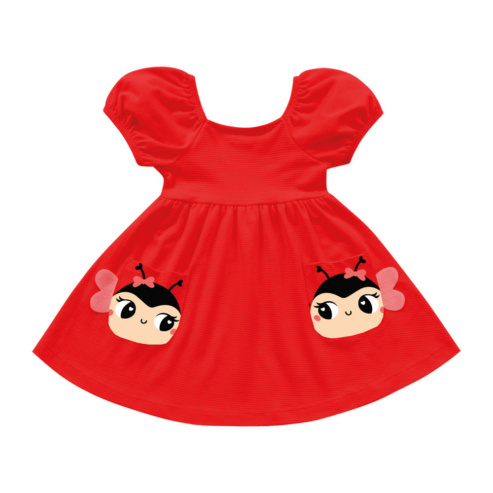 Vestido Bebê Joaninha Laranja | Bolso e Joaninha Sensorial