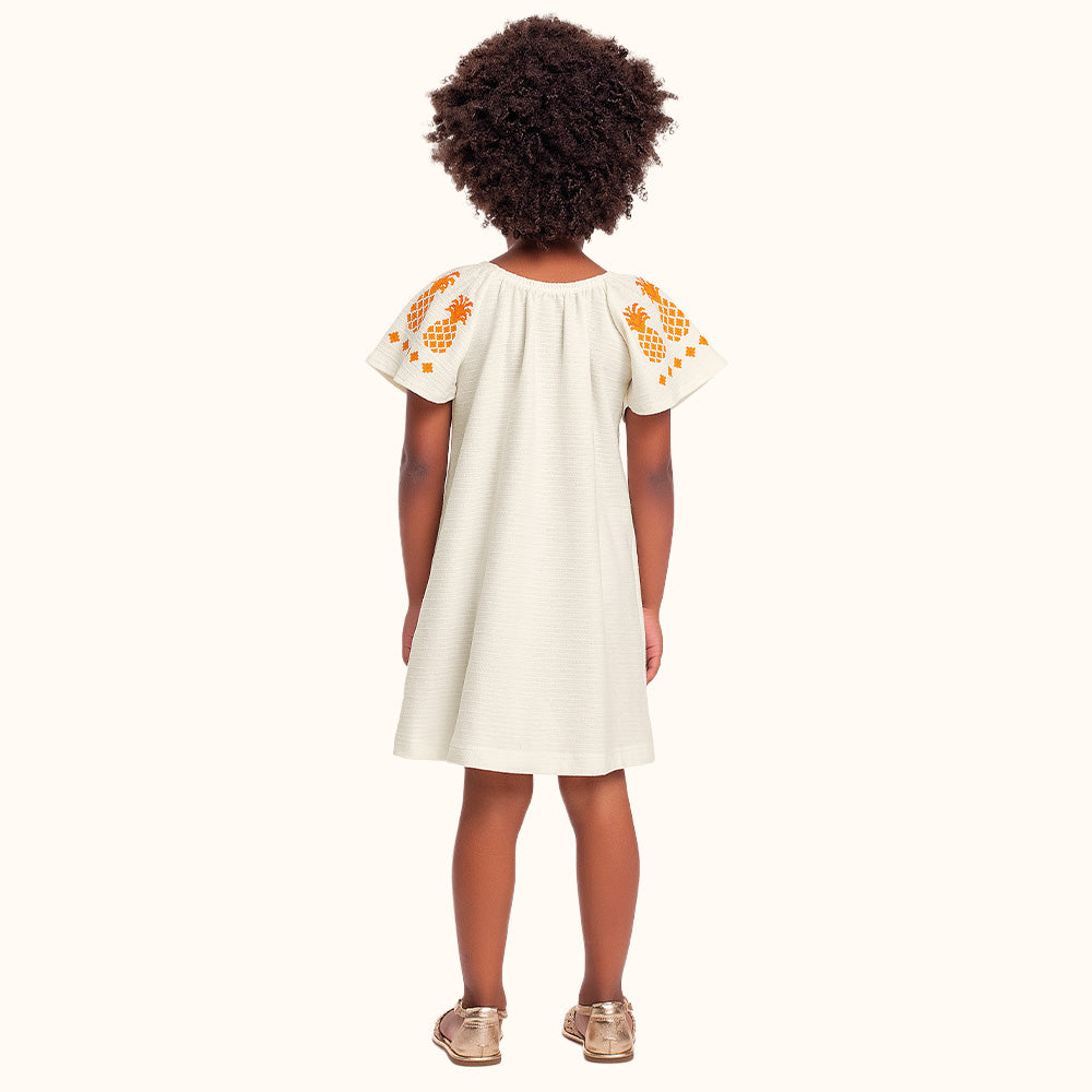 Vestido Midi Infantil | Abacaxi Bordado com Lantejoulas