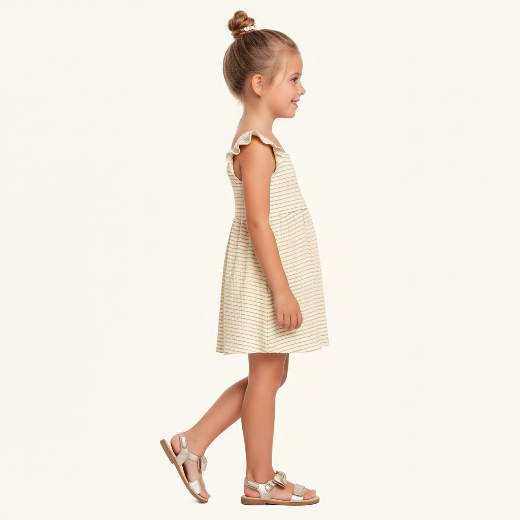 Vestido Infantil Festa Dourado | Detalhe em Glitter Algodão