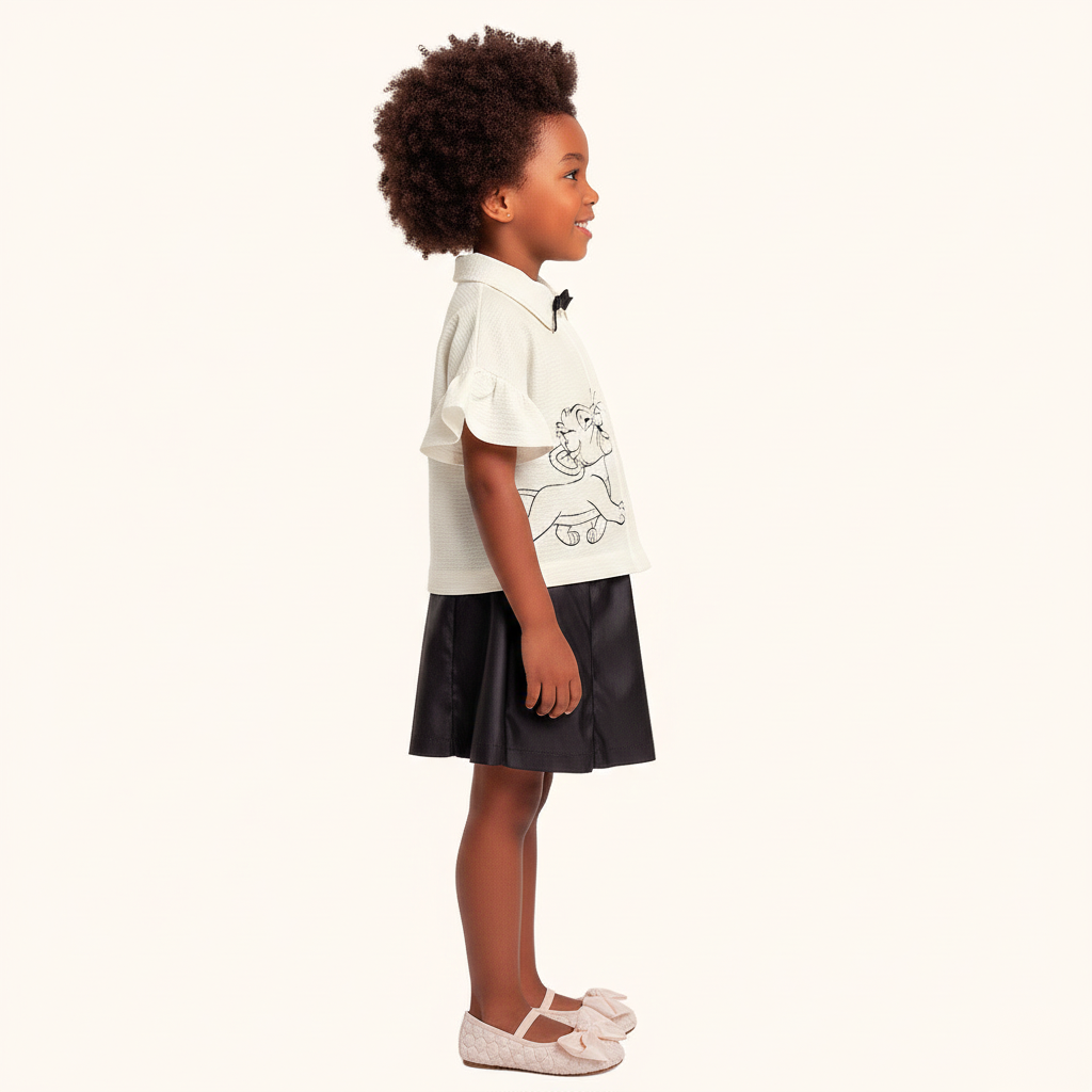 Camisa Infantil Rei Leão Disney | Malha Marfim com Laço