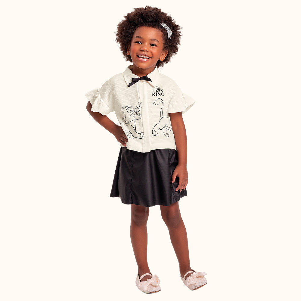 Camisa Infantil Rei Leão Disney | Malha Marfim com Laço