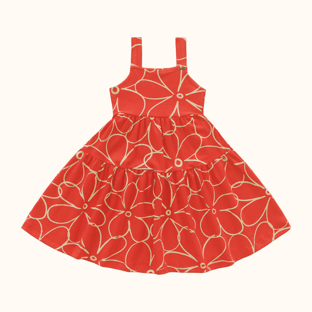 Vestido Infantil Natal Vermelho Dourado | Glitter e Pingente