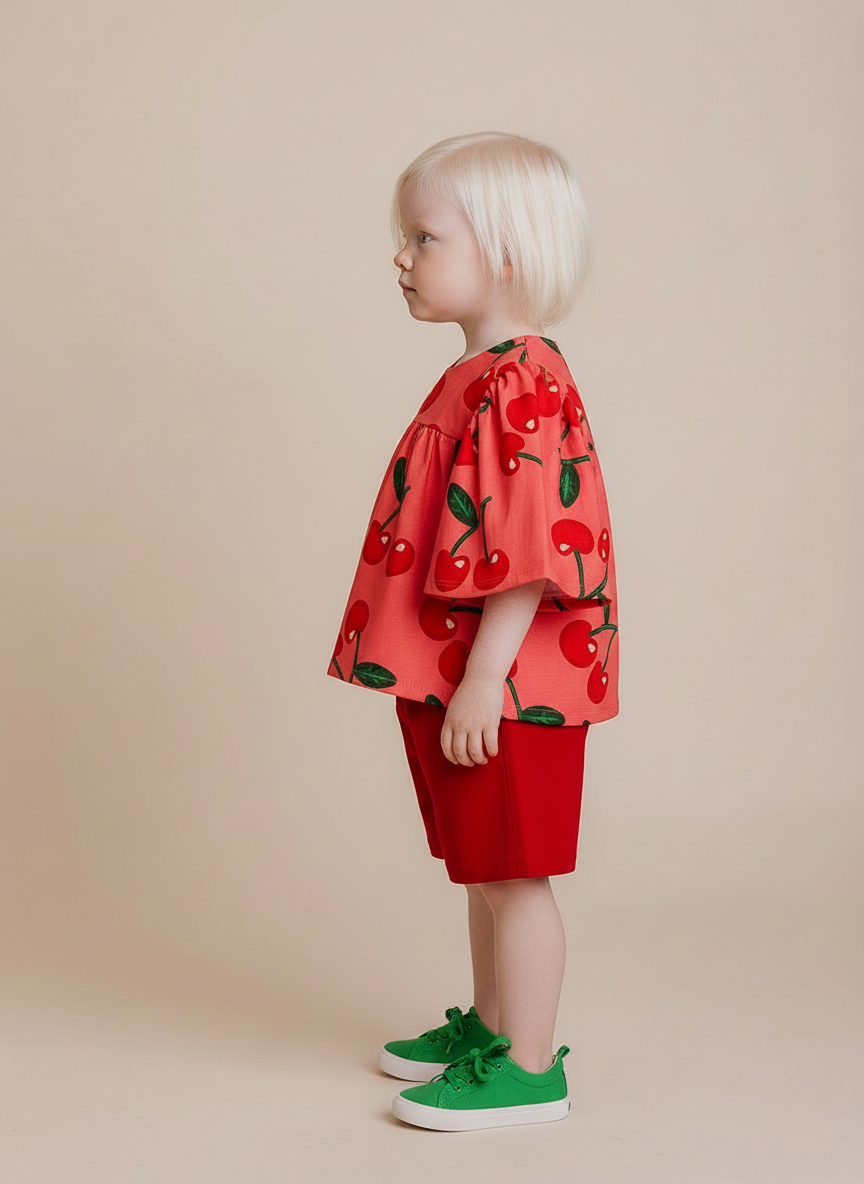 Conjunto Infantil Cerejas | Blusa e Short Vermelho