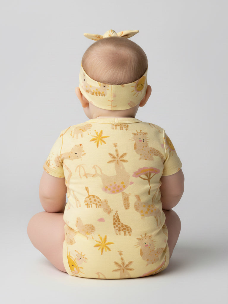 Conjunto Bebê Menina Safari | Body e Faixa de Cabelo Safari