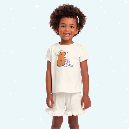 Pijama Infantil Capivara Brilha Escuro | Malha Pointelle