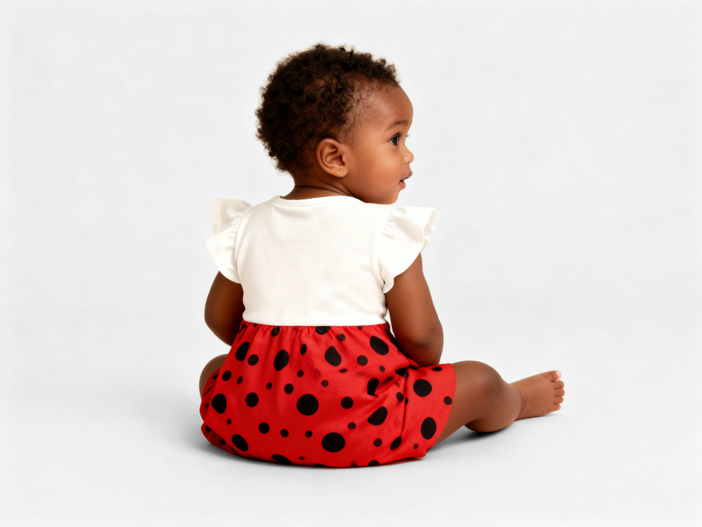 Body Manga Curta com Saia | Estampa Joaninha Cheia de Charme