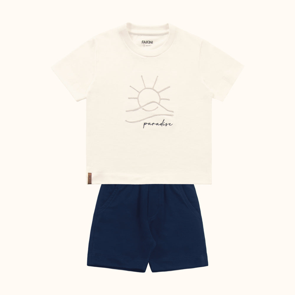 Conjunto Infantil Paradise | Camiseta Bordada e Bermuda