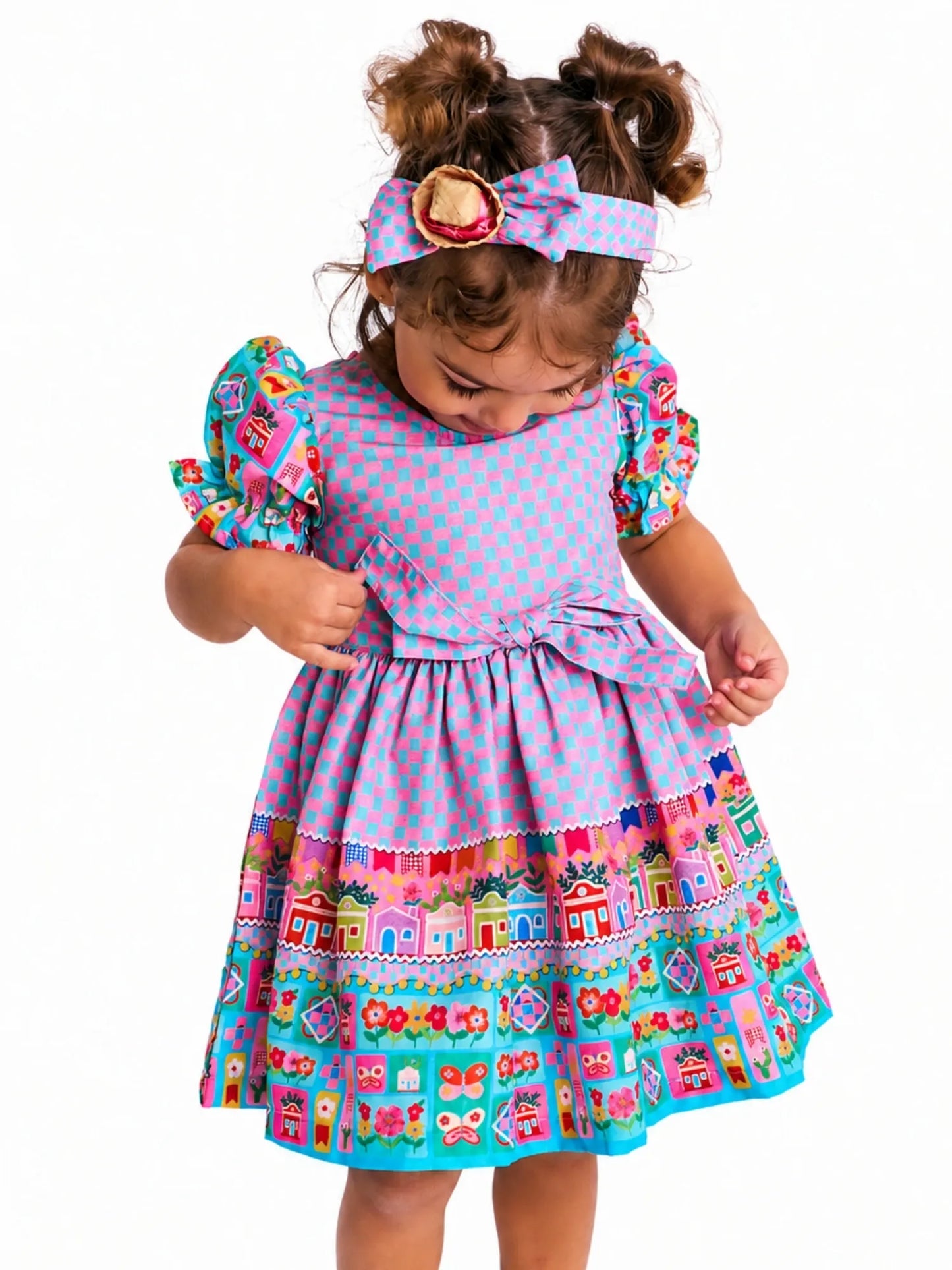 Vestido e Calcinha Infantil Festa Junina - Xadrez | Alphabeto