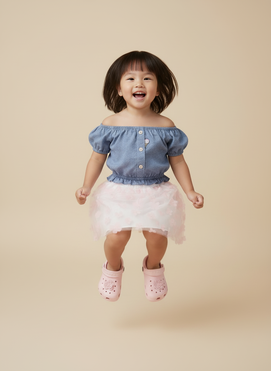 Blusa Infantil Jeans Molinho Alphabeto | Ombro a Ombro