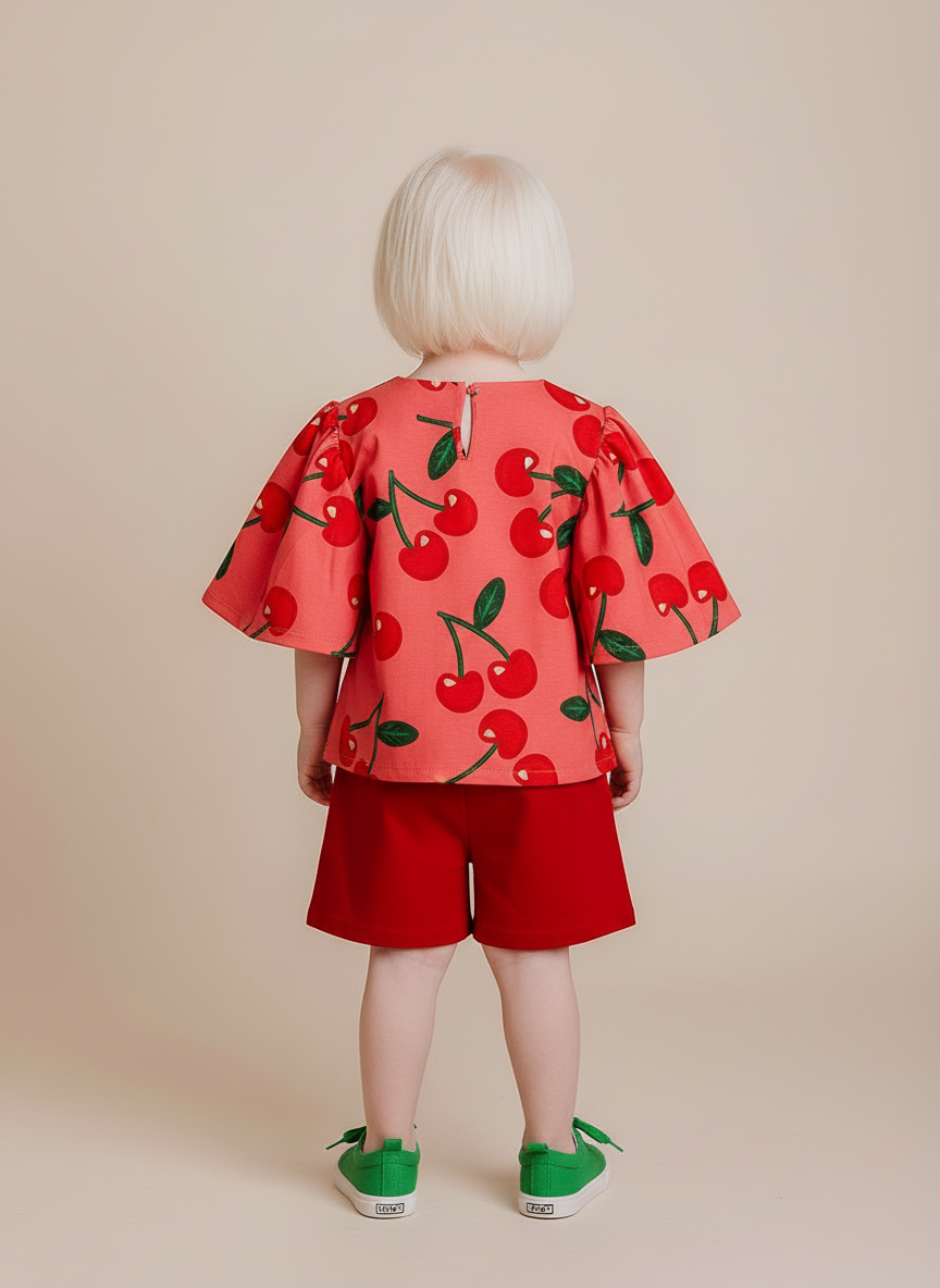 Conjunto Infantil Cerejas | Blusa e Short Vermelho