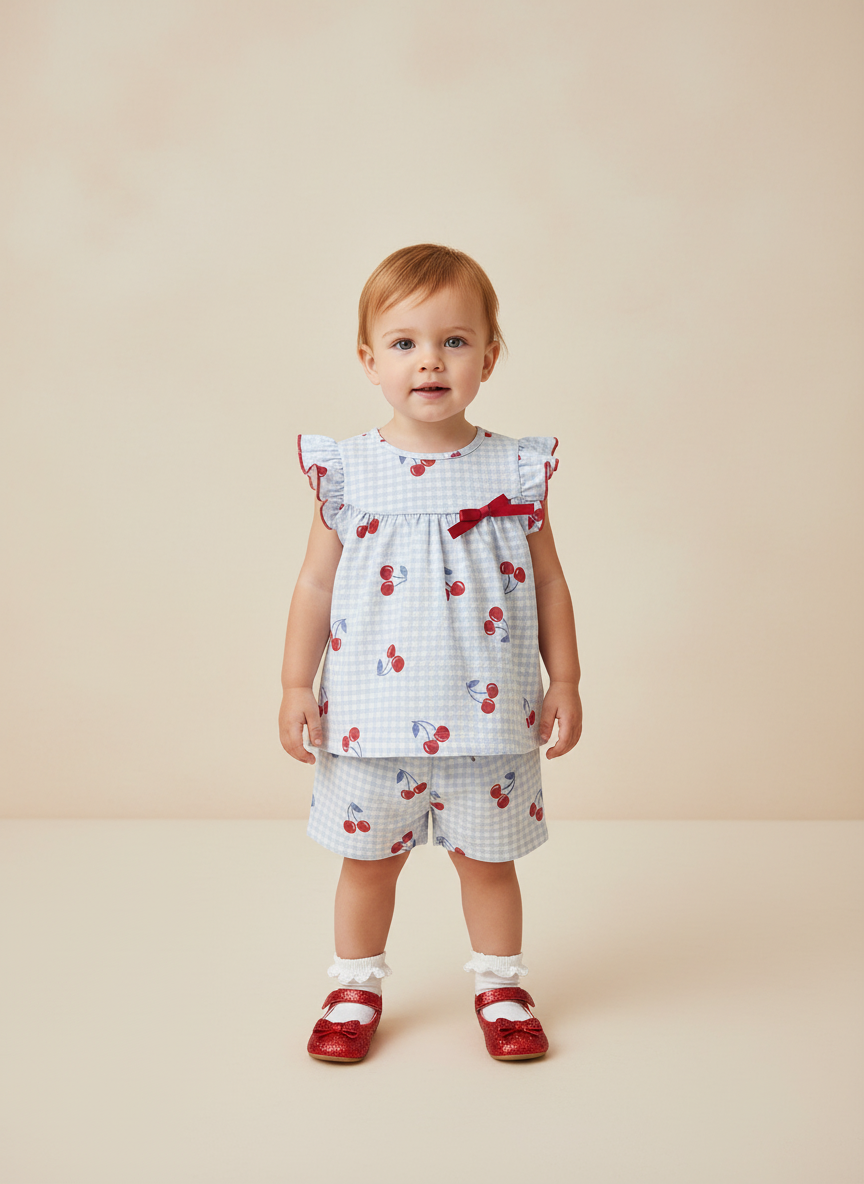 Conjunto Infantil Lollix | Cereja Xadrez de Babados e Poá