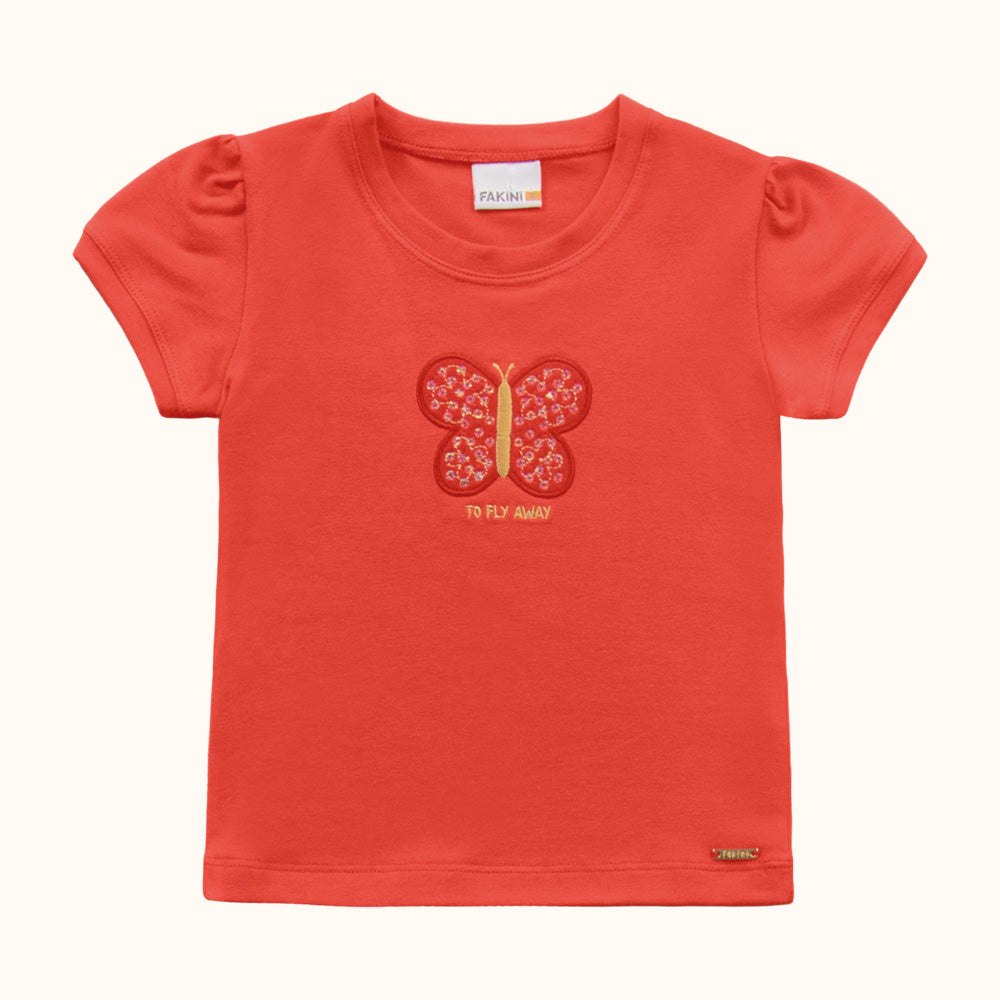 Blusa Vermelha de Borboleta Bordada c/ Lantejoulas | Fakini