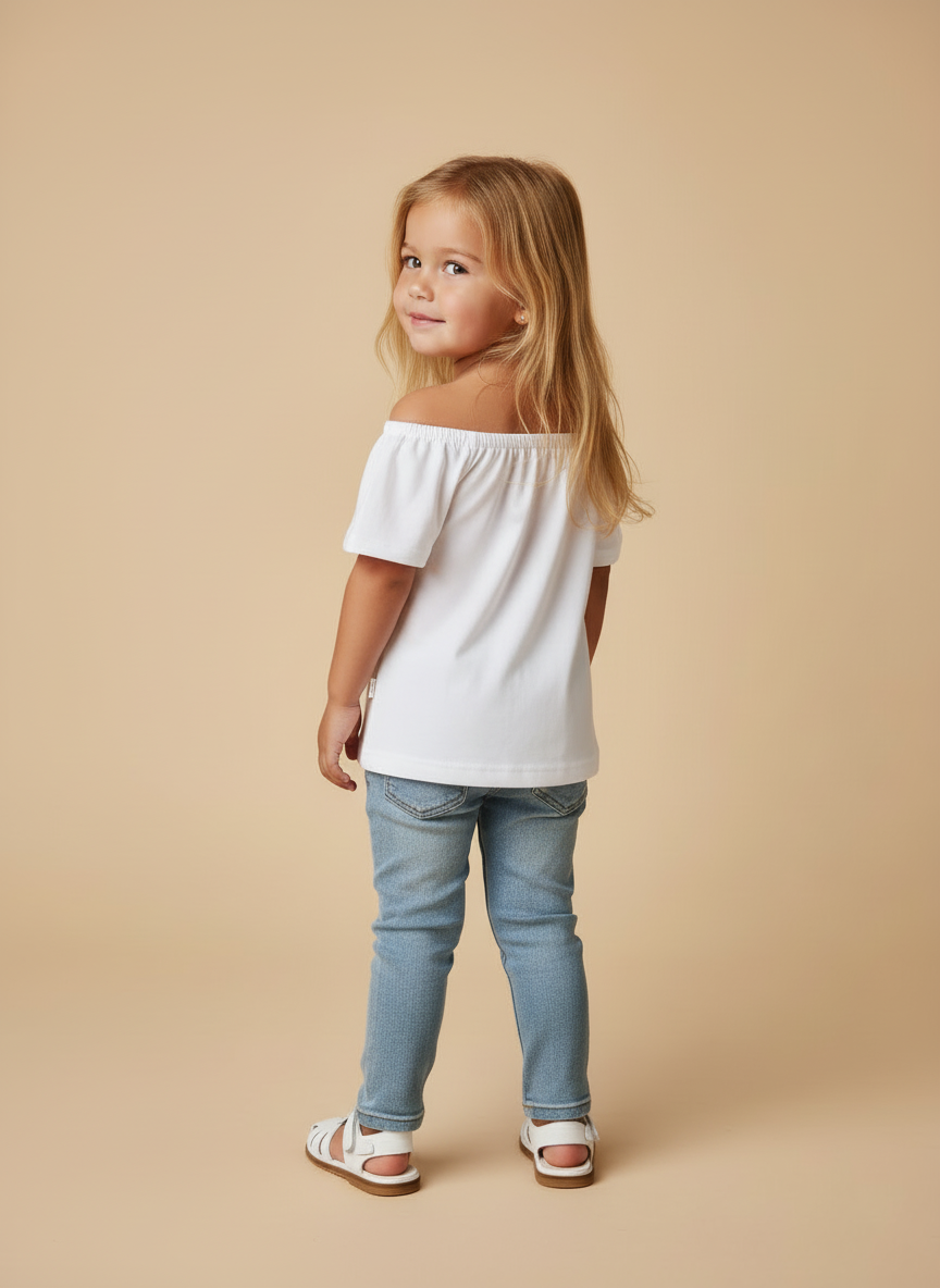 Blusa Infantil Branca Alphabeto | Manga Ombro a Ombro