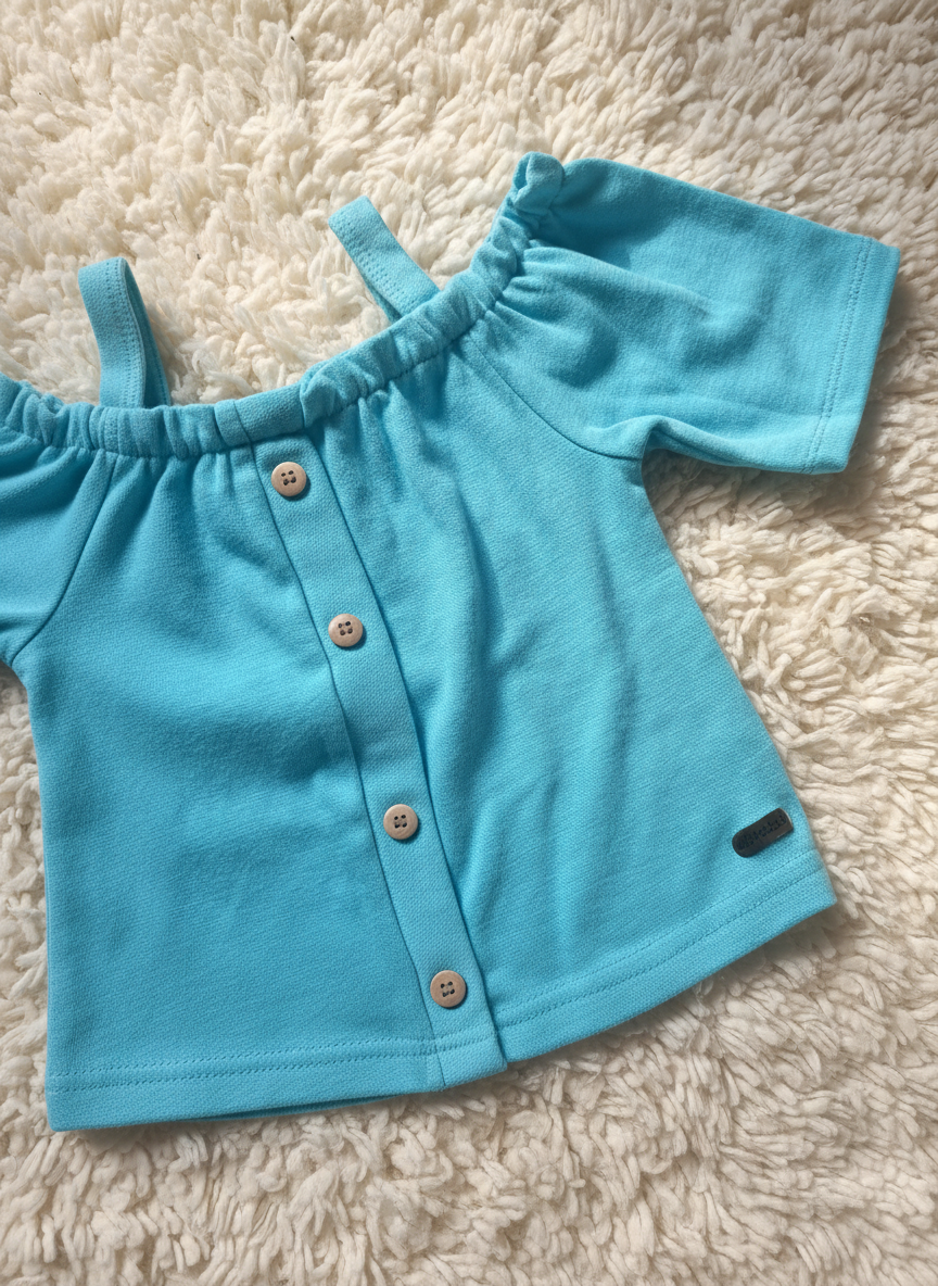 Blusa Infantil Turquesa Alphabeto | Alcinha e Ombro a Ombro