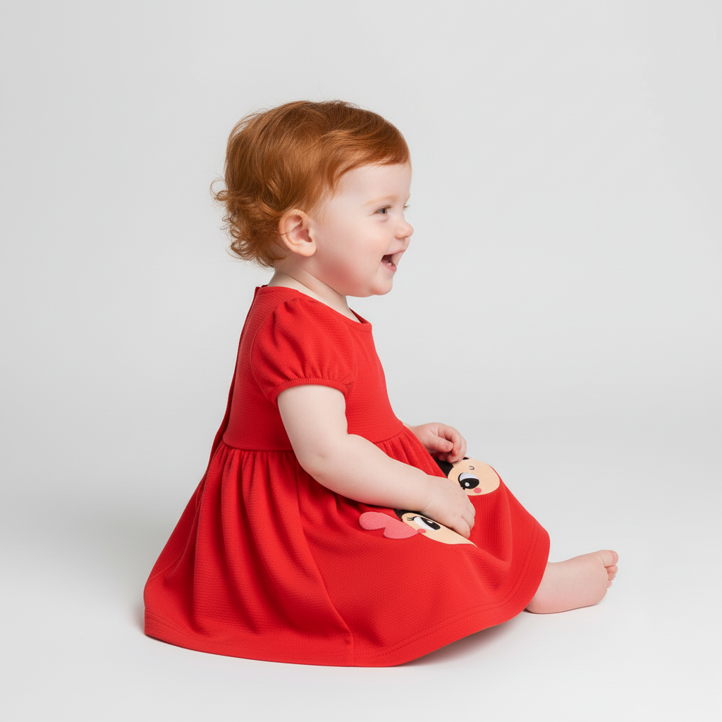 Vestido Bebê Joaninha Laranja | Bolso e Joaninha Sensorial