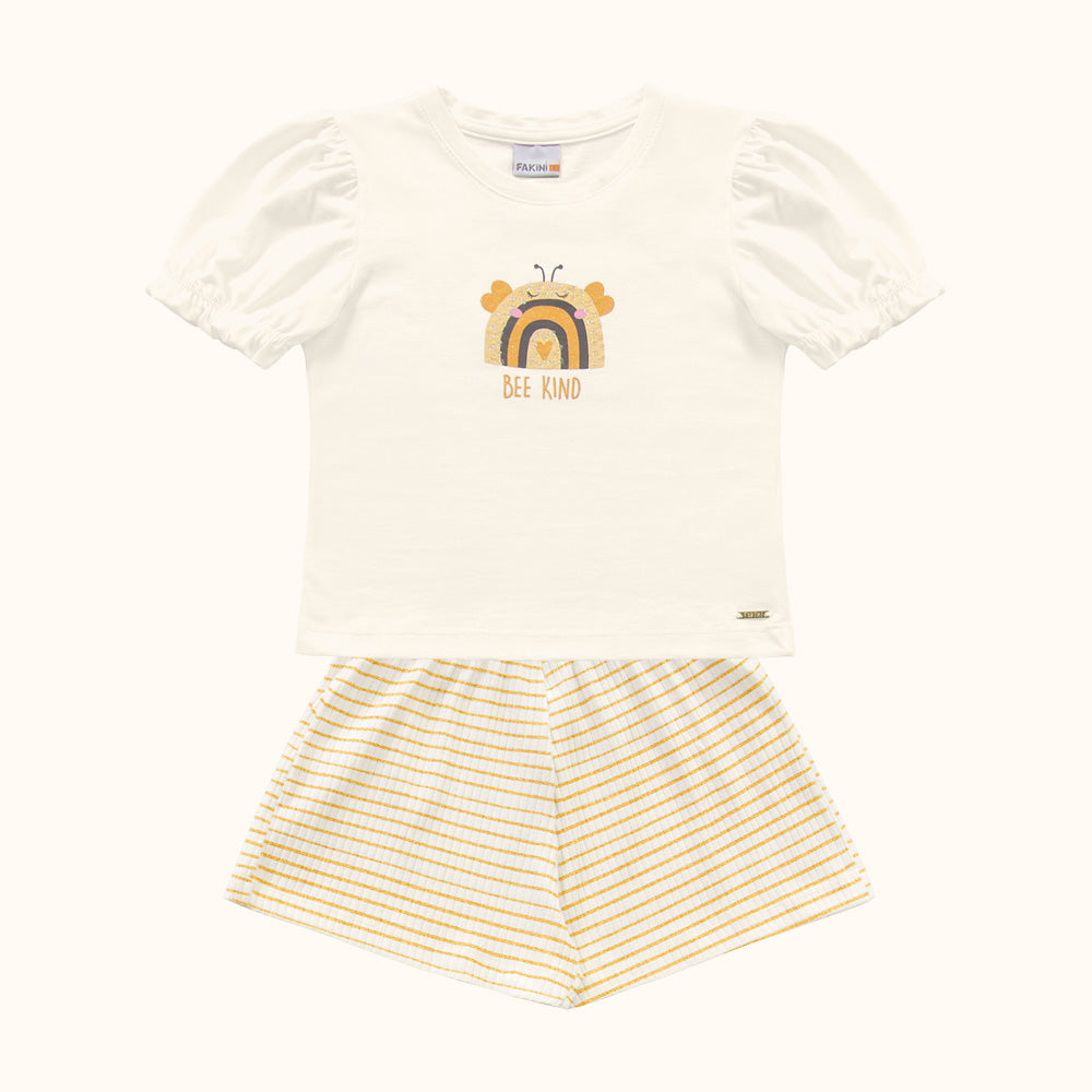 Conjunto Infantil Bee Kind | Blusa Abelha e Short Lurex