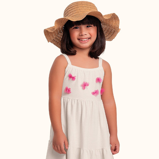 Vestido Infantil Baunilha c/ Flores | Malha Florence Algodão