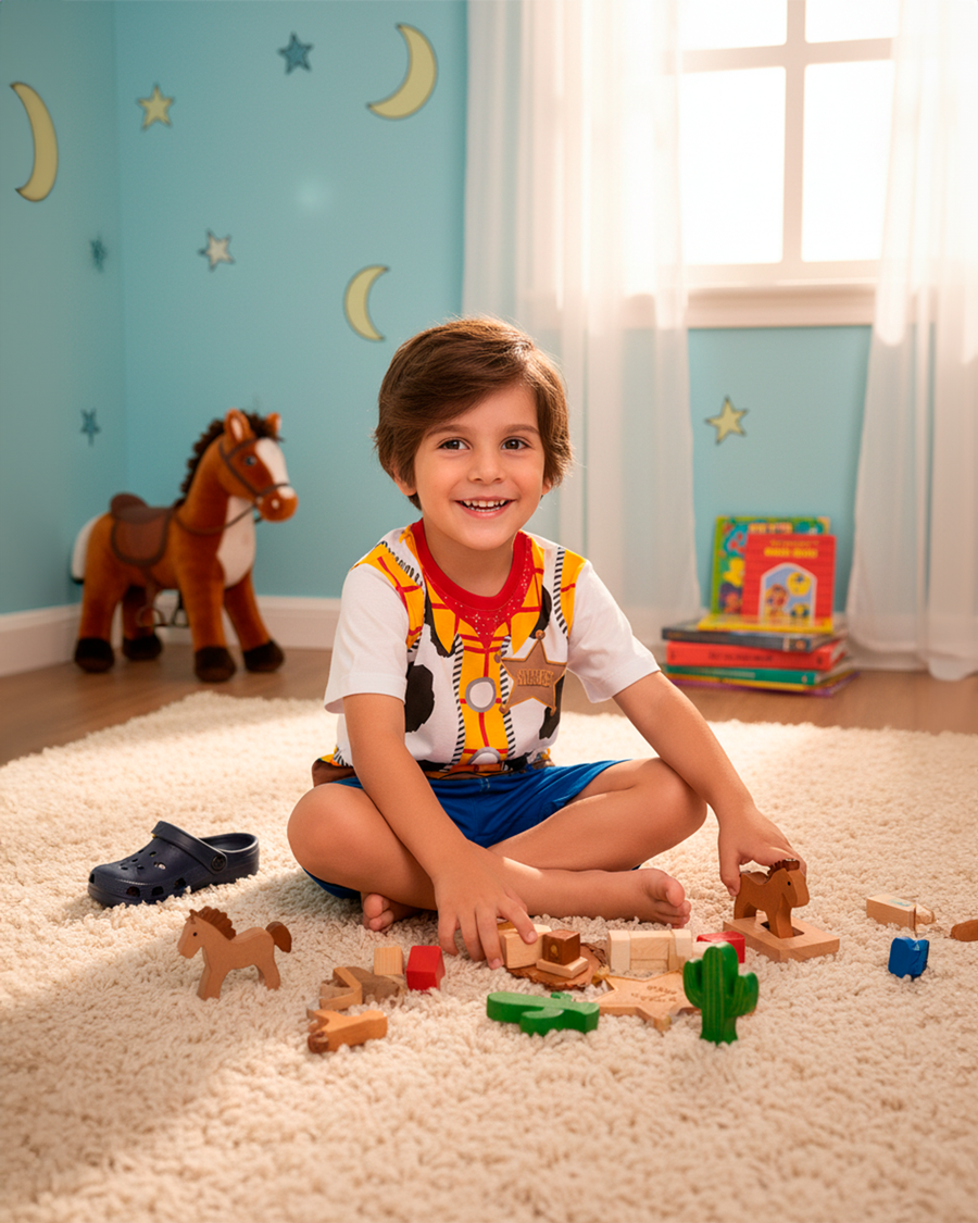 Pijama Toy Story Woody | Camiseta e Short 100% Algodão
