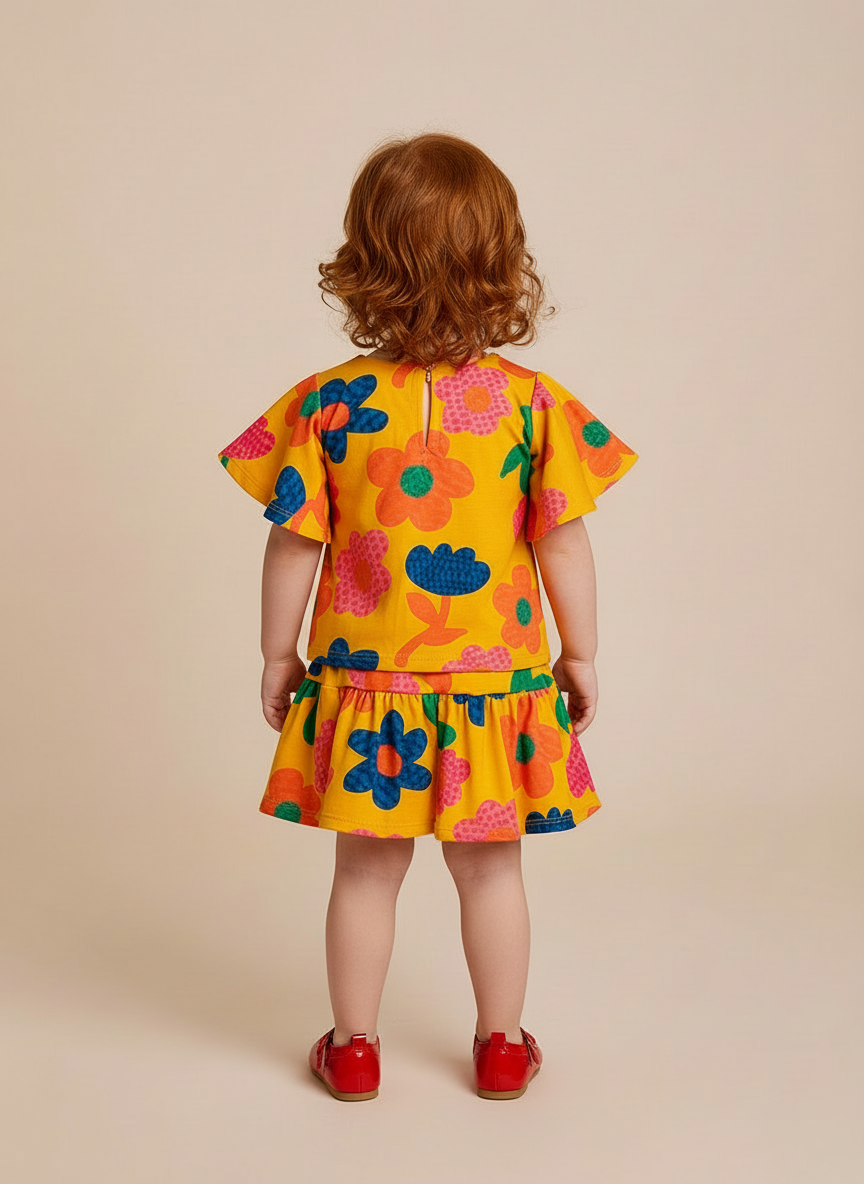 Conjunto Infantil Amarelo Floral | Blusa e Short Soltinho