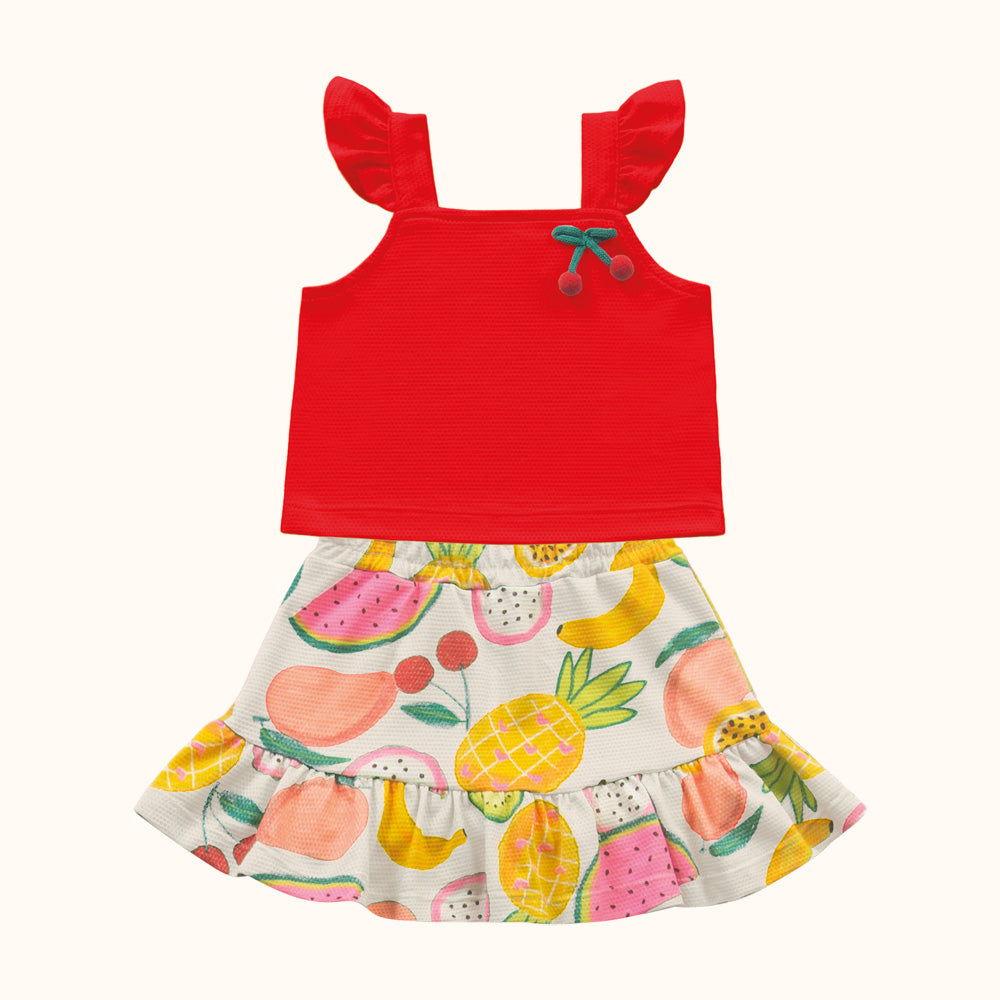 Conjunto Infantil Verão | Blusa Cereja e Saia de Frutas