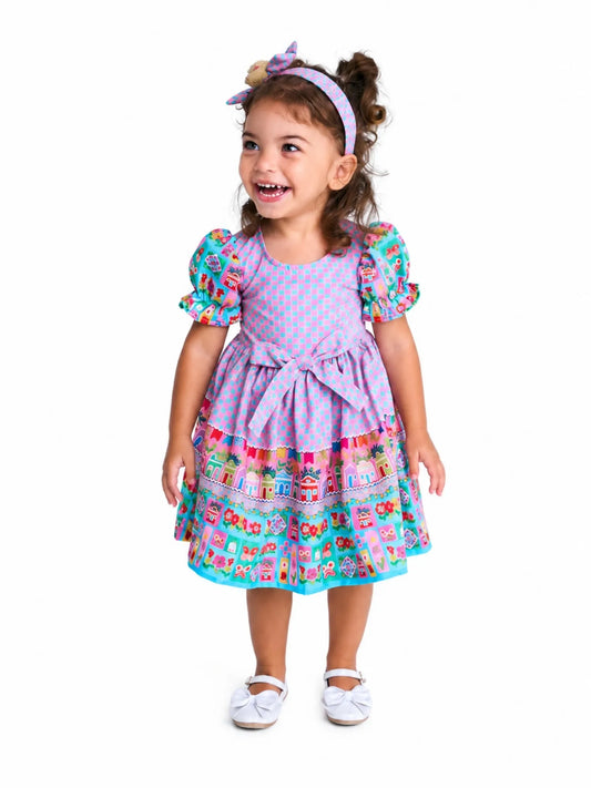 Vestido e Calcinha Infantil Festa Junina - Xadrez | Alphabeto
