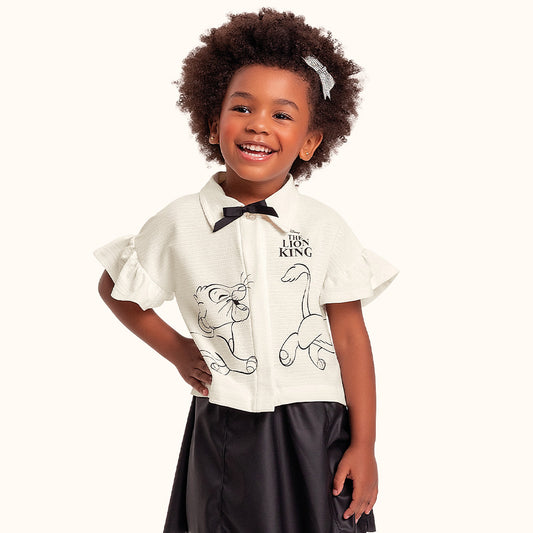 Camisa Infantil Rei Leão Disney | Malha Marfim com Laço